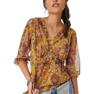 Anthropologie Gretchen Floral Smocked Blouse Small
